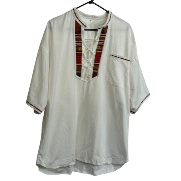 Ethnic Southwestern Native Top Lace Up Front Unisex XL Peasant Festival Outdoor - Picture 1 of 8